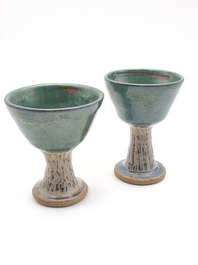 Handcrafted Stoneware Ceramic Wine Goblets, Turquoise/Seafoam Glaze Set of 2